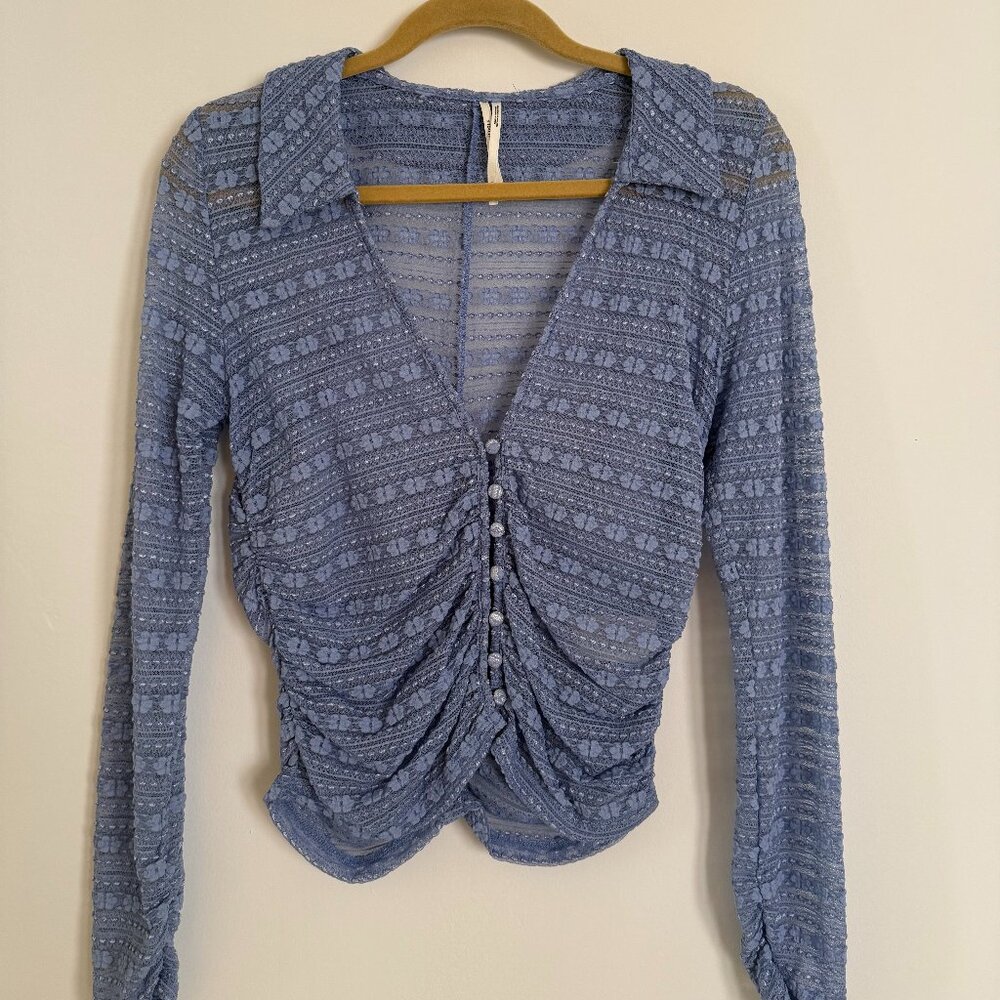 By Anthropologie Long-Sleeve V-Neck Floral Lace Top